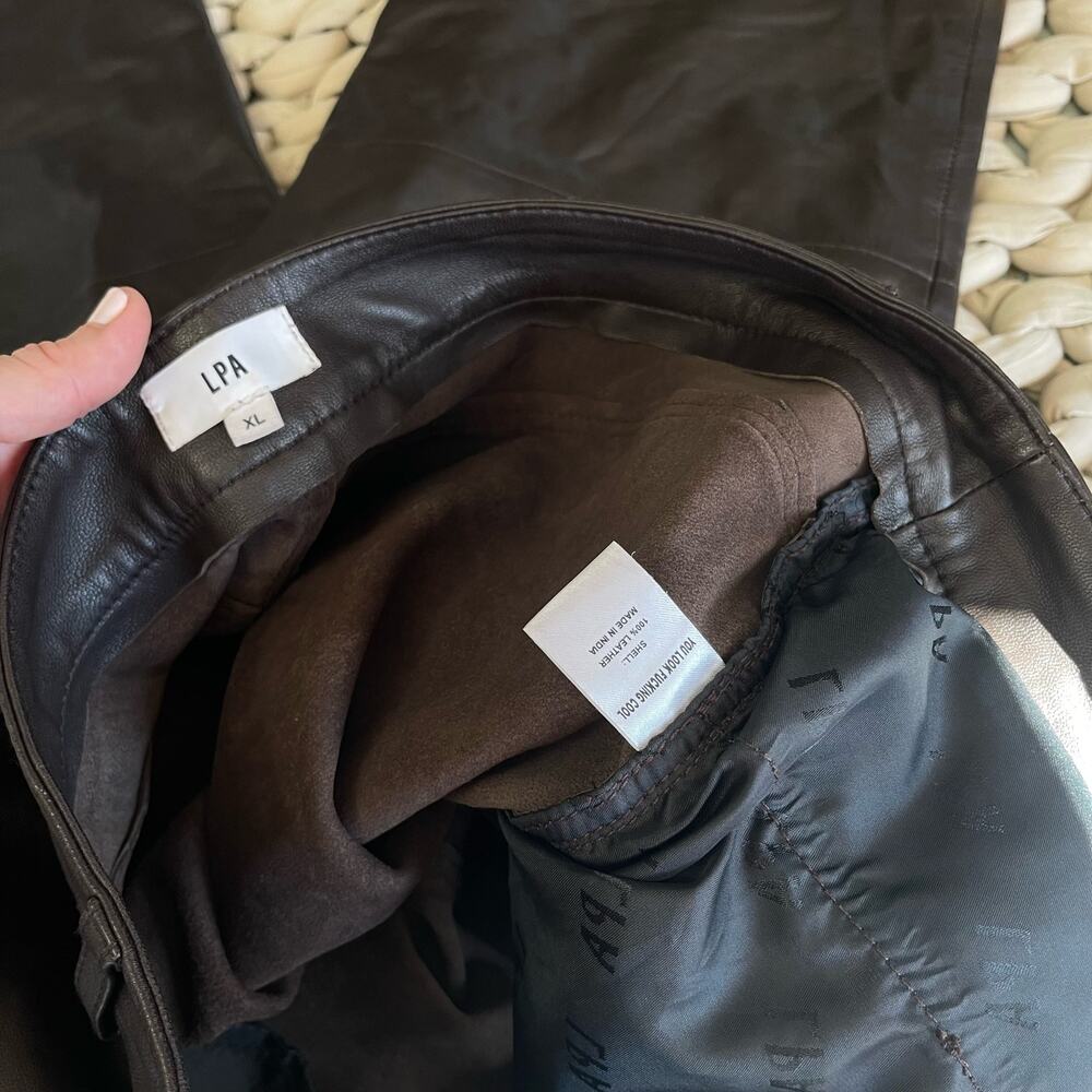 LPA Leather Pant 417 in Brown‎ Size XL High Waist Straight Leg 100% Leather Sexy - Picture 15 of 16